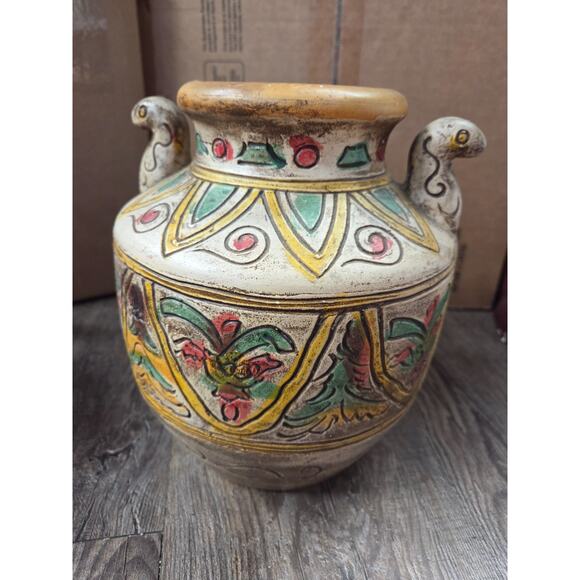 Antique Japanese Pottery Outdoor Vase Urn Earthenware Hand Painted 9" Japan - Picture 1 of 6